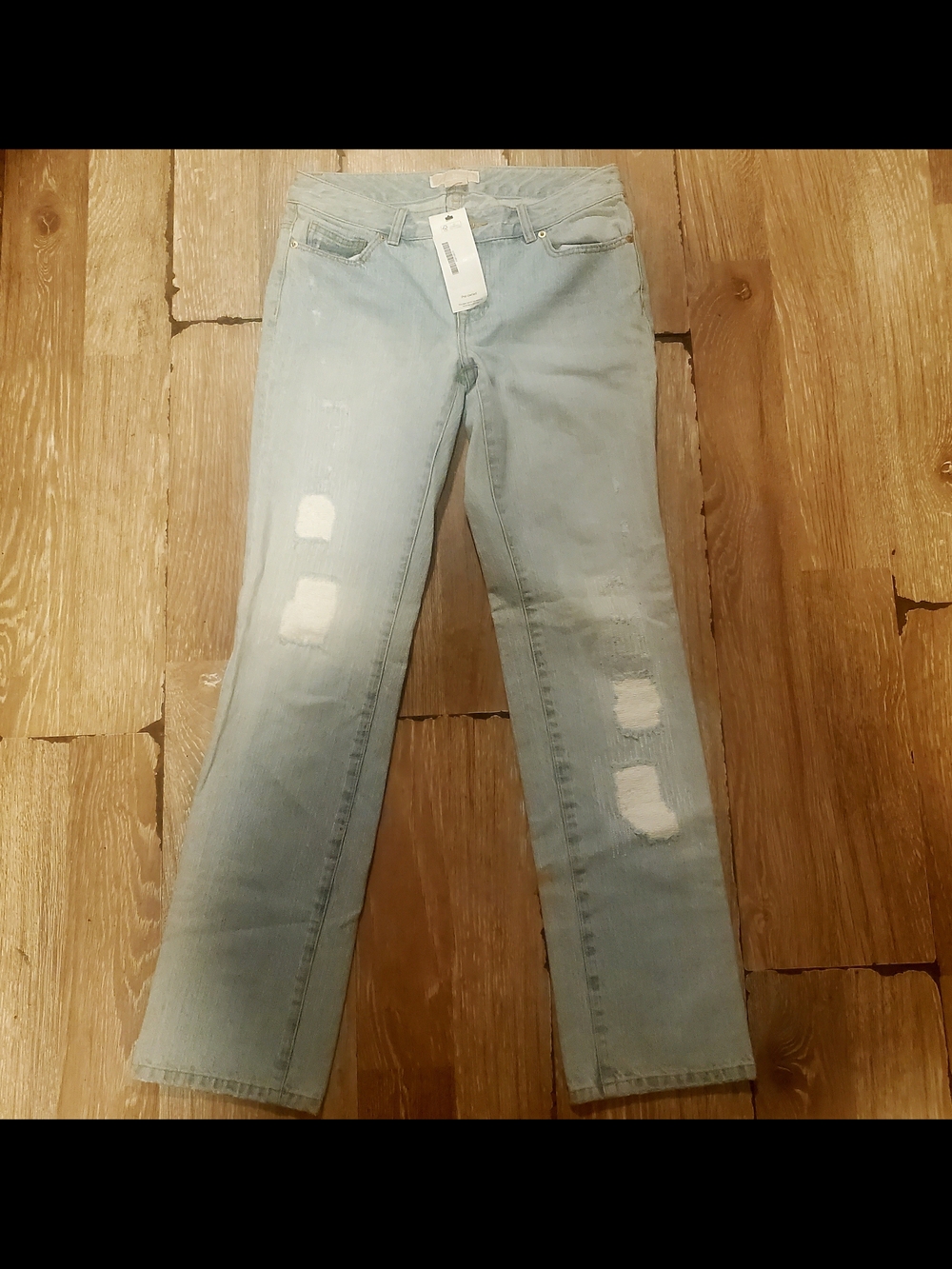 MICHAEL Michael Kors Light Blue Distressed Straight Leg Jeans